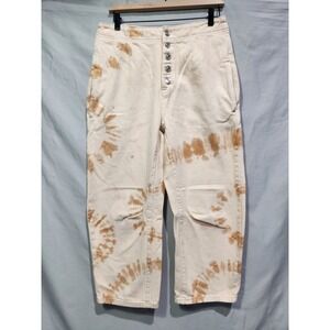 We The Free Osaka Tie Dye Relaxed Barrel Jeans 28 Cream Rust Pink Free people